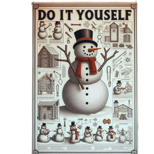 robot, snow, vintage-styled, poster transparent PNG cut-out