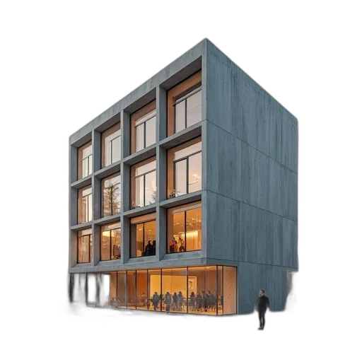 building, 3d render, concept art, dark transparent PNG cut-out