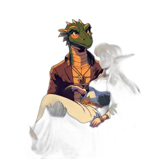 dragon, jacket, staff, mask transparent PNG cut-out