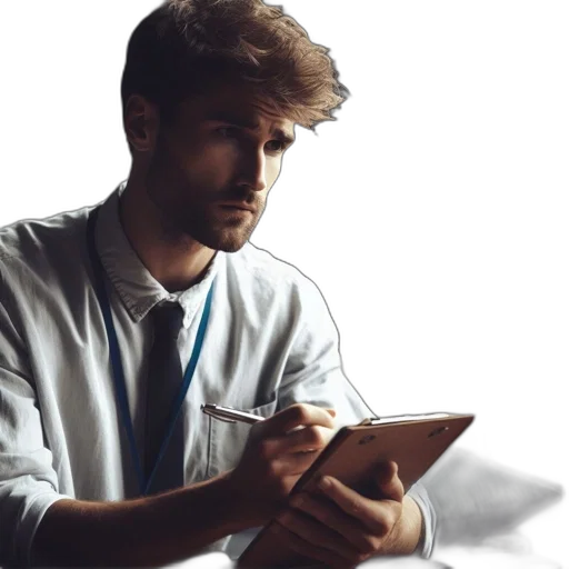 staff, jacket, face, photorealistic transparent PNG cut-out