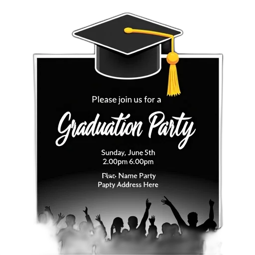 graduation, party, invitation, black transparent PNG cut-out