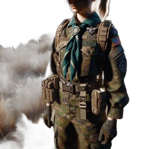 jacket, staff, weapon, robot transparent PNG cut-out