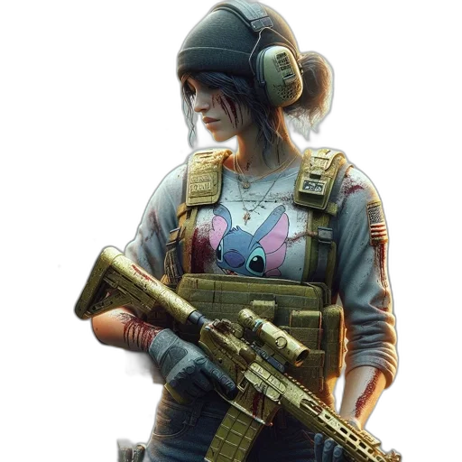 weapon, jacket, face, staff transparent PNG cut-out