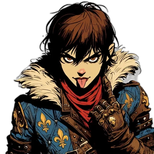 jacket, face, staff, weapon transparent PNG cut-out