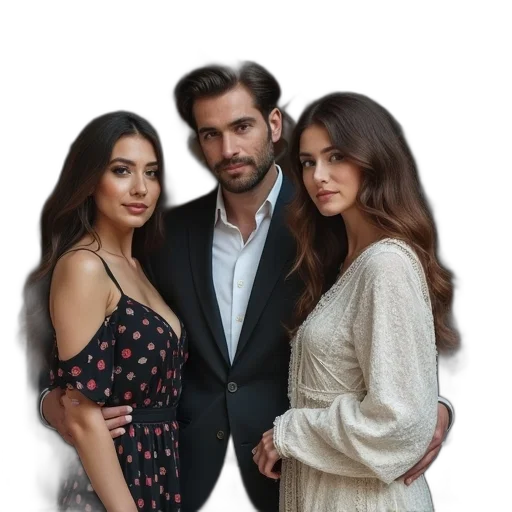three, women, man, standing transparent PNG cut-out