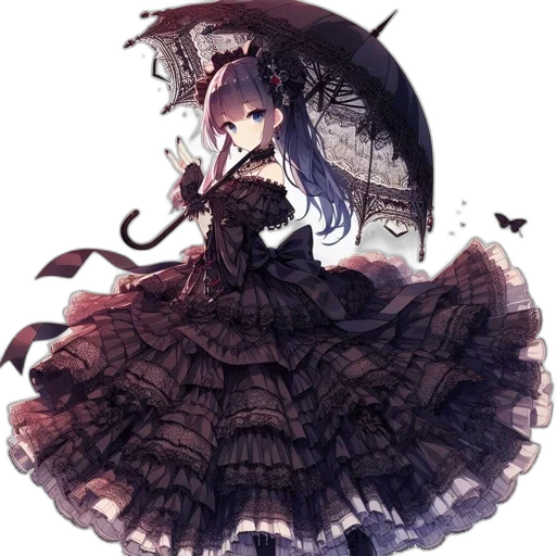 dress, umbrella, staff, dragon transparent PNG cut-out