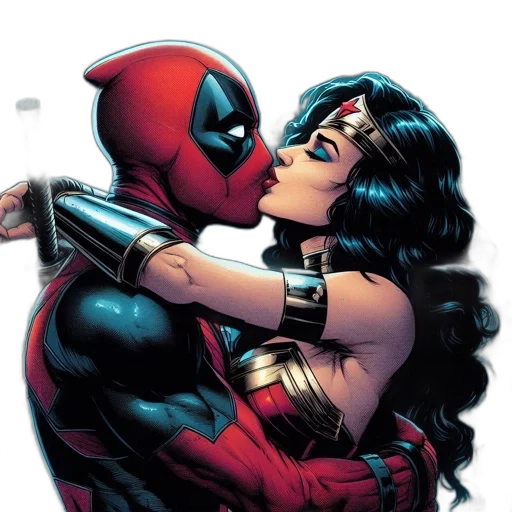 comic book art, deadpool, wonder, woman transparent PNG cut-out