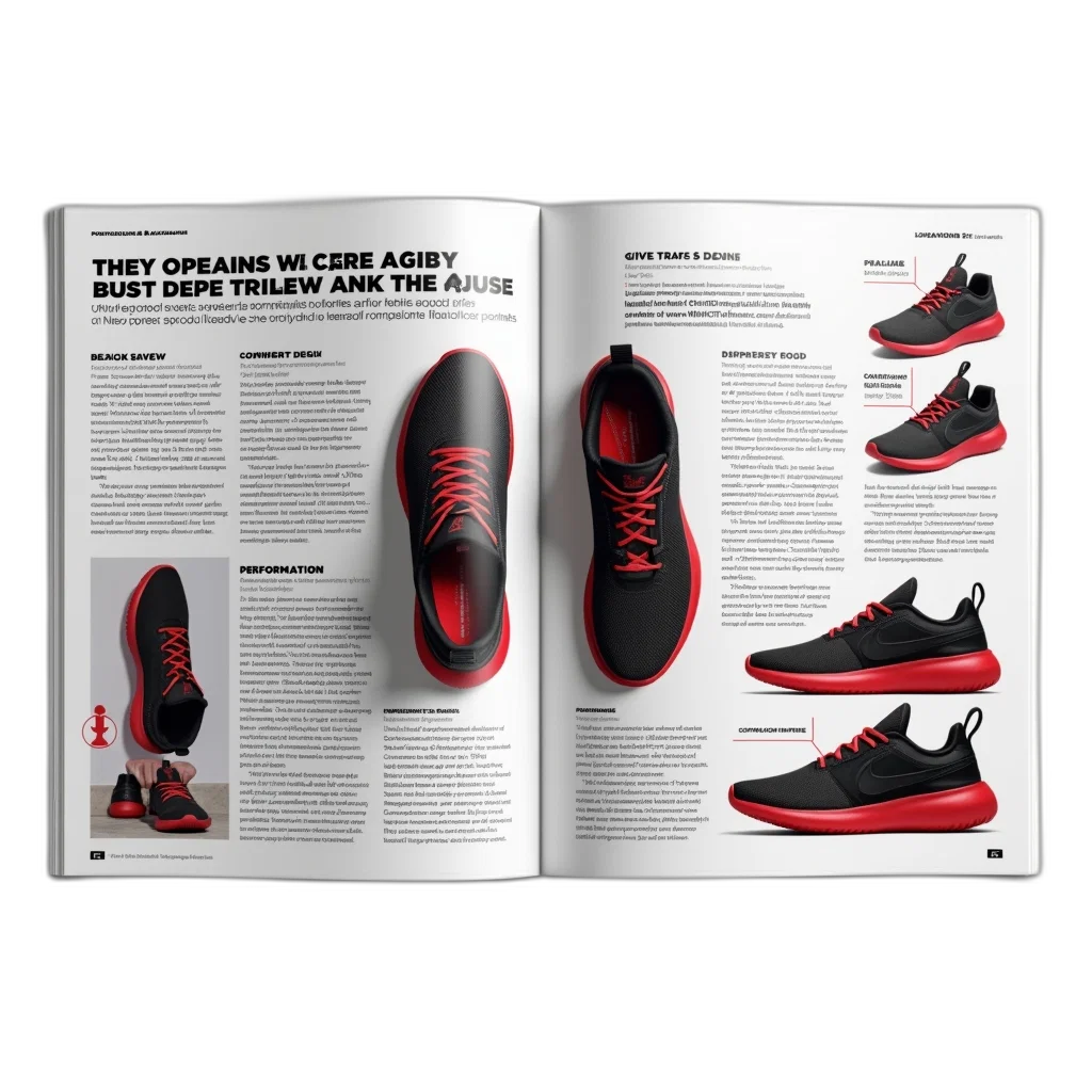 shoes, magazine-style, layout, featuring transparent PNG cut-out
