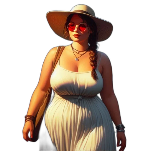 dress, hat, jewelry, staff transparent PNG cut-out