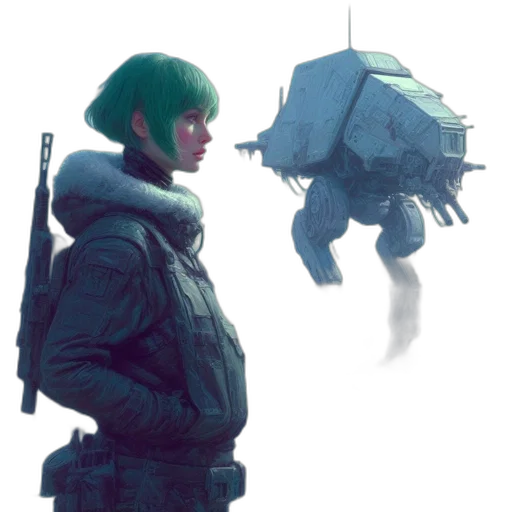 robot, creature, jacket, weapon transparent PNG cut-out