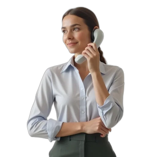 staff, female, telephone, service transparent PNG cut-out
