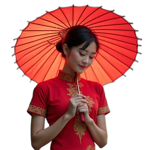 staff, umbrella, dress, photorealistic transparent PNG cut-out