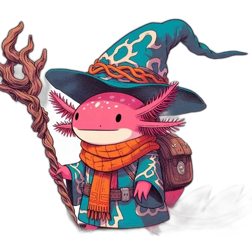 dragon, hat, staff, creature transparent PNG cut-out