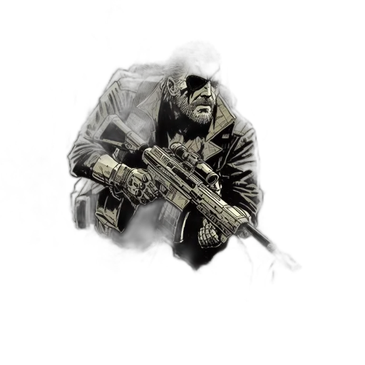 weapon, jacket, face, concept art transparent PNG cut-out