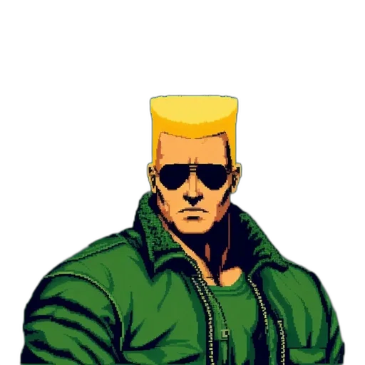 jacket, weapon, comic book art, pixel art transparent PNG cut-out
