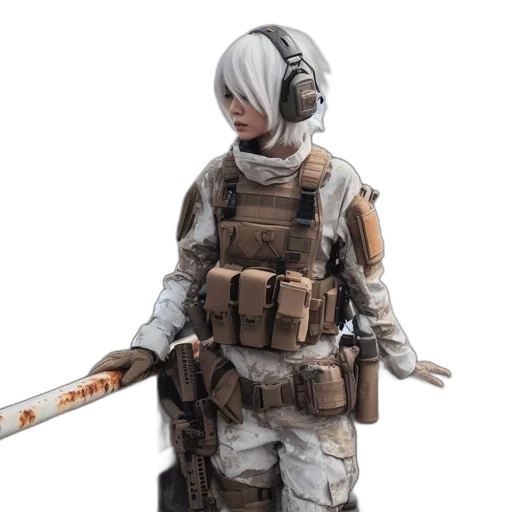 weapon, jacket, staff, robot transparent PNG cut-out