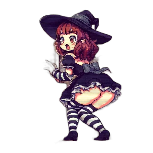 hat, dress, staff, pixel art transparent PNG cut-out