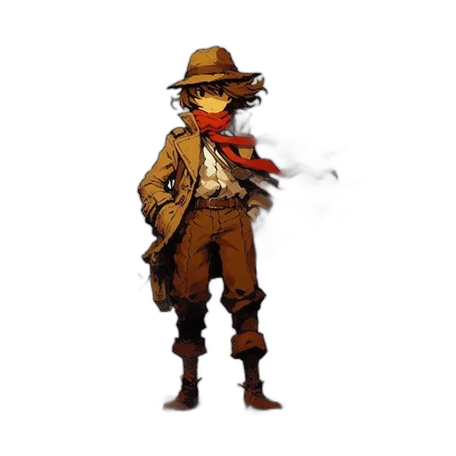 jacket, hat, staff, weapon transparent PNG cut-out