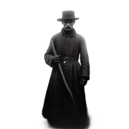staff, hat, sword, jacket transparent PNG cut-out