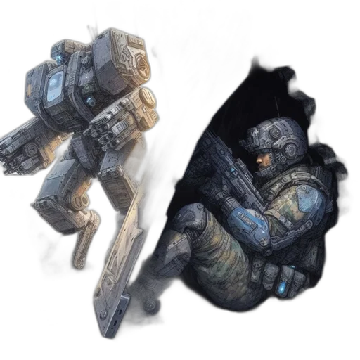 robot, weapon, jacket, concept art transparent PNG cut-out