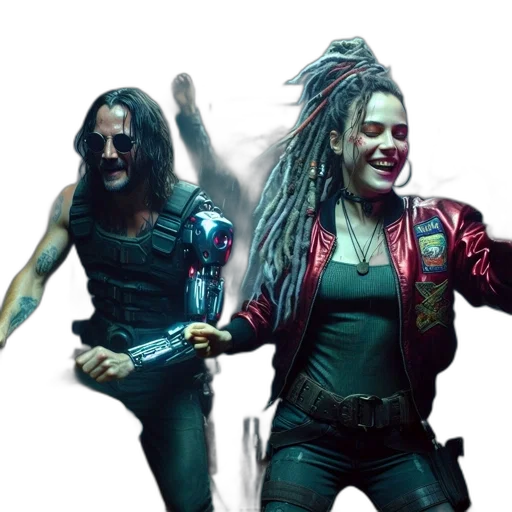 concept art, cyberpunk, comic book art, two transparent PNG cut-out