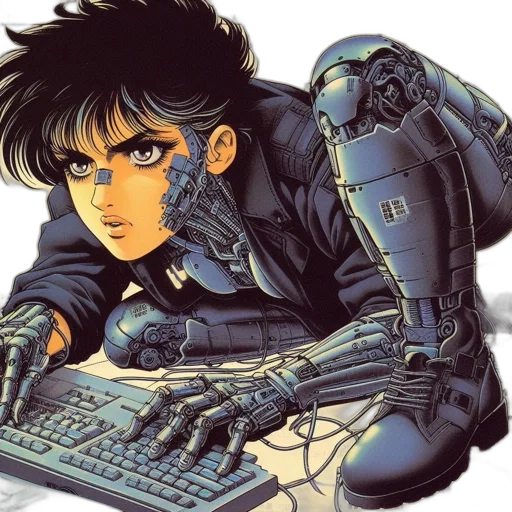 robot, weapon, cyberpunk, vaporwave transparent PNG cut-out