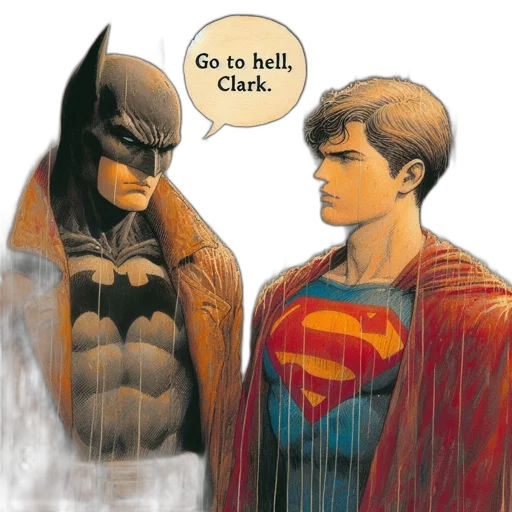 comic book art, concept art, batman, superman transparent PNG cut-out