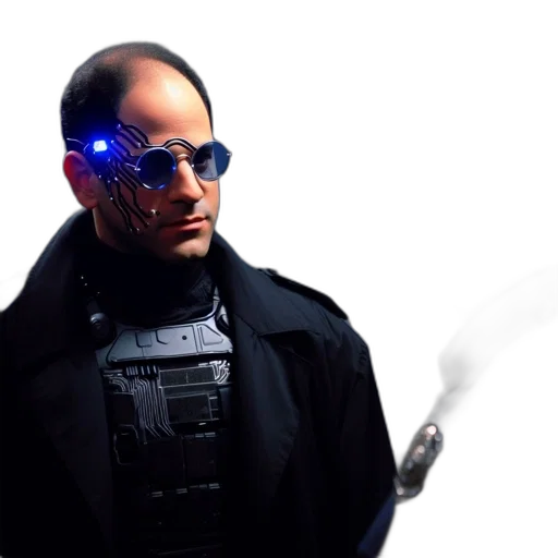 robot, staff, jacket, cyberpunk transparent PNG cut-out