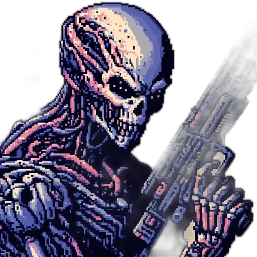 robot, weapon, creature, pixel art transparent PNG cut-out