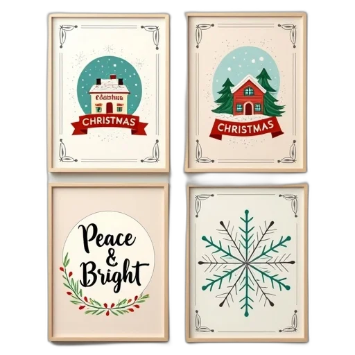 collection, four, christmas-themed, posters transparent PNG cut-out