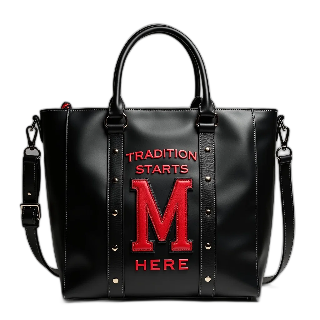 black, leather, bag, words transparent PNG cut-out