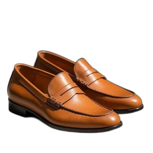 shoes, photorealistic, tan, loafer transparent PNG cut-out