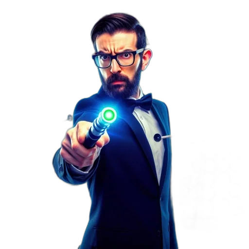 jacket, staff, weapon, robot transparent PNG cut-out