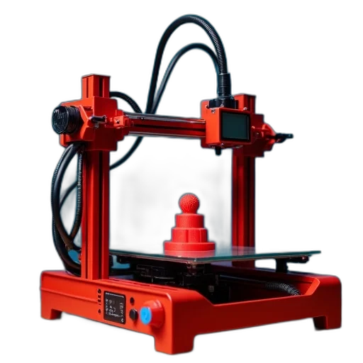 robot, 3d render, printer, red transparent PNG cut-out