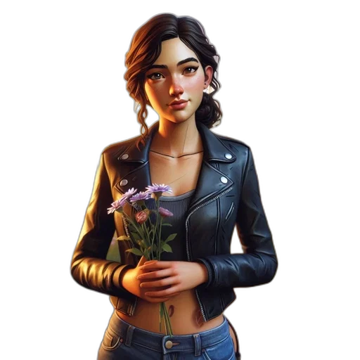 jacket, flower, face, weapon transparent PNG cut-out