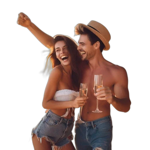 hat, photorealistic, beach, joyful transparent PNG cut-out