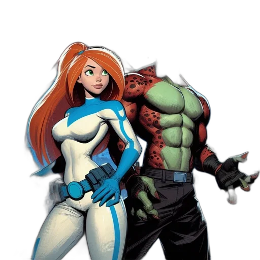 comic book art, concept art, two, superheroes transparent PNG cut-out