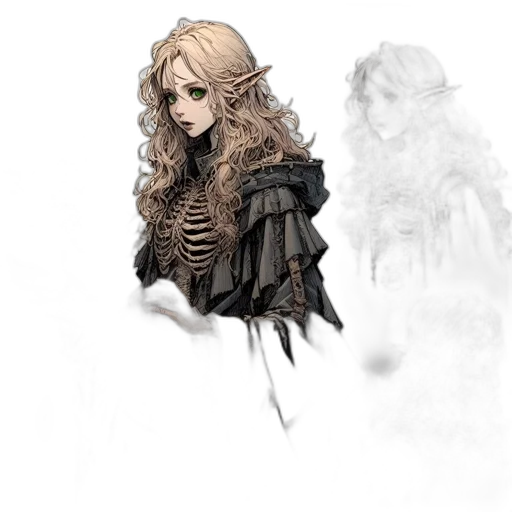 jacket, dress, hair, staff transparent PNG cut-out
