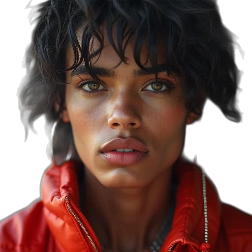 face, jacket, jewelry, hair transparent PNG cut-out