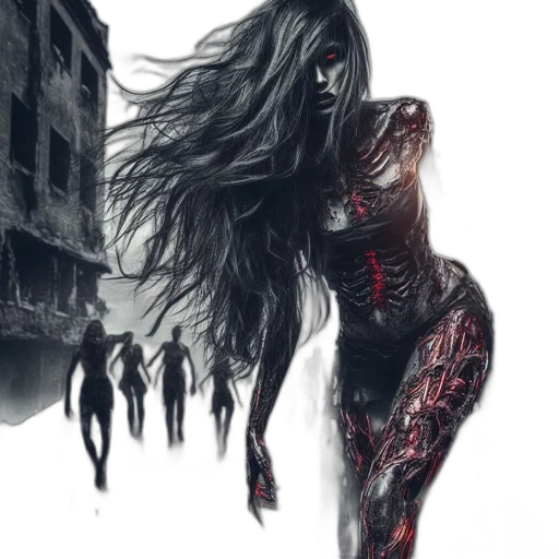 creature, dress, hair, concept art transparent PNG cut-out