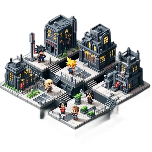 building, pixel art, concept art, 3d render transparent PNG cut-out