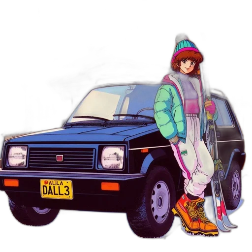 car, jacket, robot, vaporwave transparent PNG cut-out