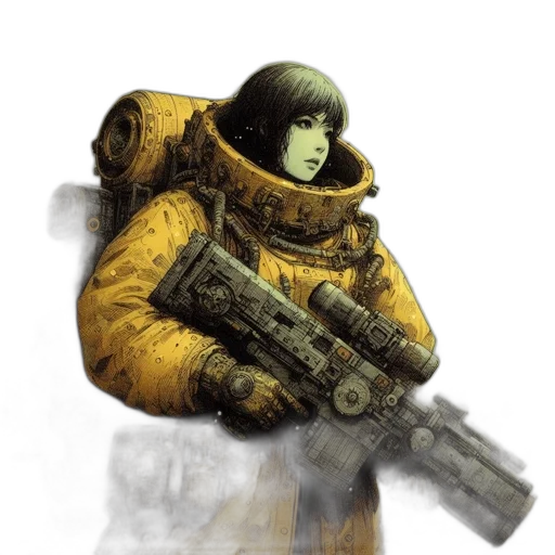 robot, weapon, face, jacket transparent PNG cut-out