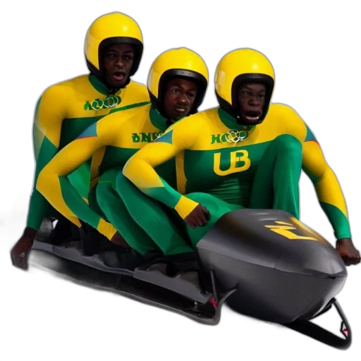 three, bobsledders, matching, yellow transparent PNG cut-out