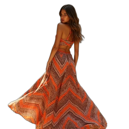 dress, earth tones, golden, zigzag transparent PNG cut-out