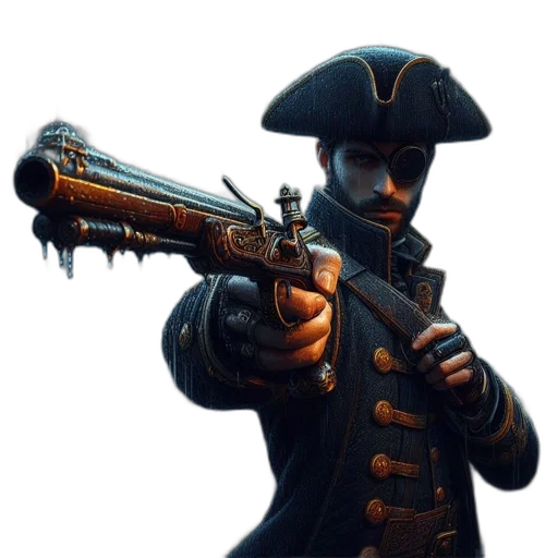 weapon, staff, jacket, hat transparent PNG cut-out