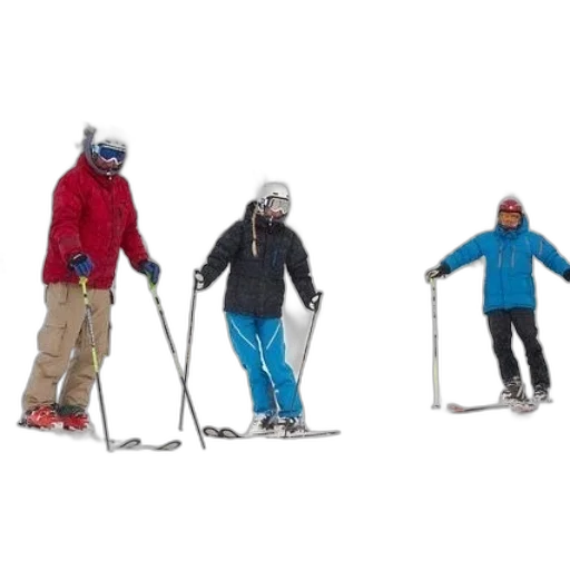 staff, snow, three, skiers transparent PNG cut-out