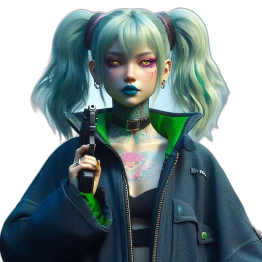 jacket, staff, weapon, cyberpunk transparent PNG cut-out