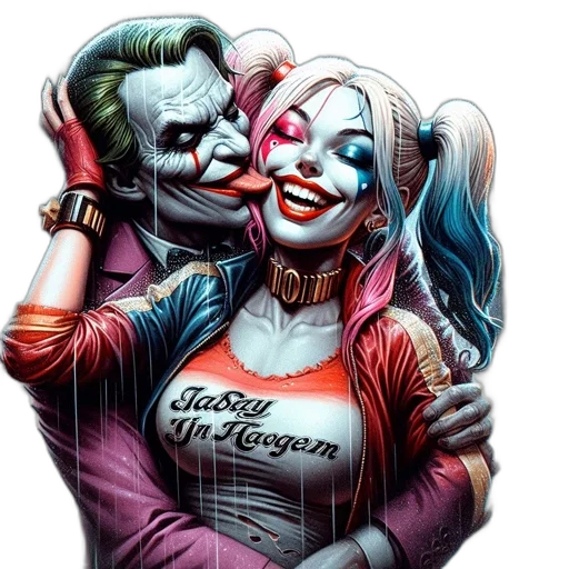 comic book art, concept art, joker, harley transparent PNG cut-out