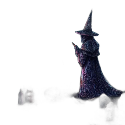 dress, staff, hat, creature transparent PNG cut-out